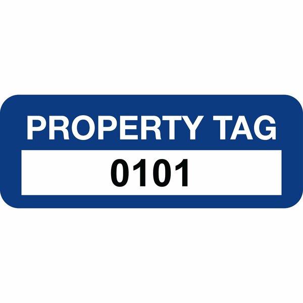 Lustre-Cal Property ID Label PROPERTY TAG Polyester Dark Blue 2in x 0.75in  Serialized 0101-0200, 100PK 253744Pe1Bd0101